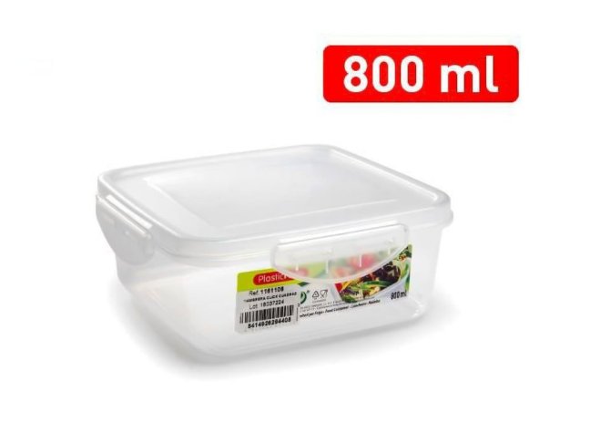 Plastic Forte dóza 0,8l CLICK čtverec 15,5x15,5x6 transparent